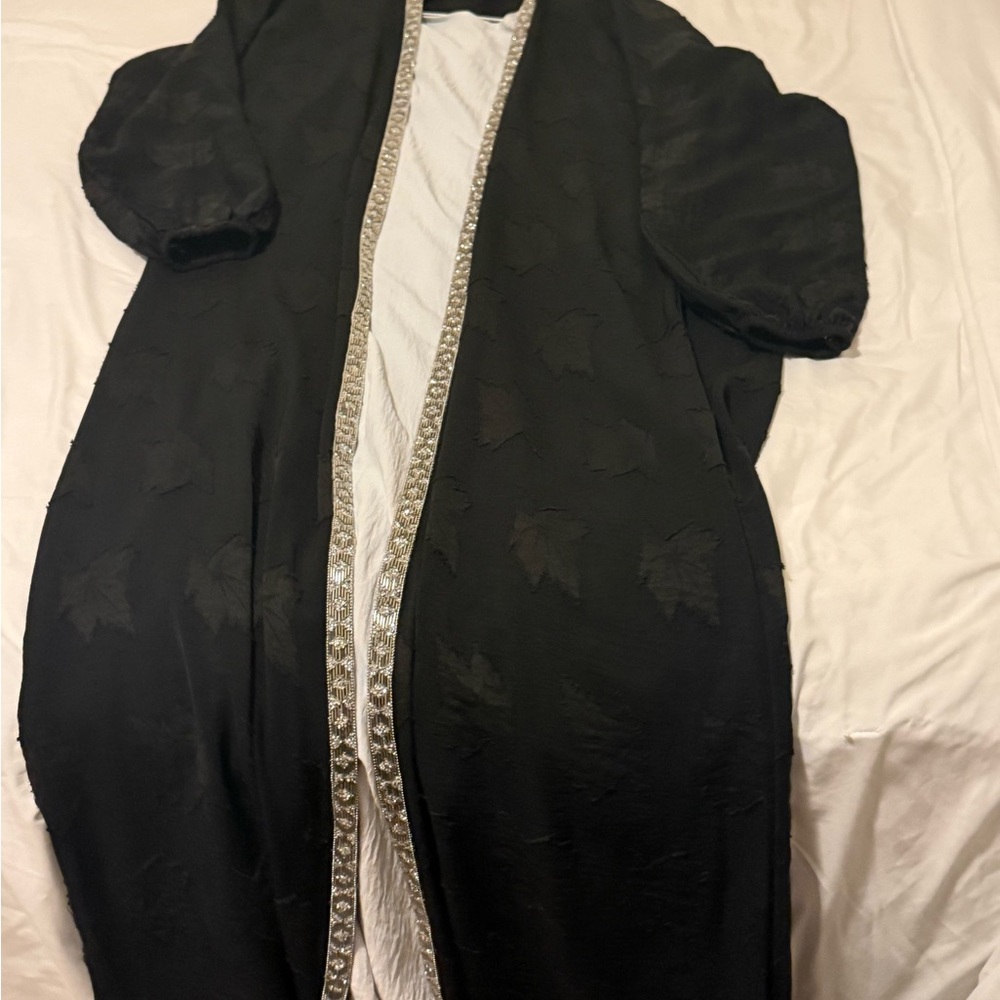 Elegant Black Kimono with Silver Trim.. Two piece attached dress